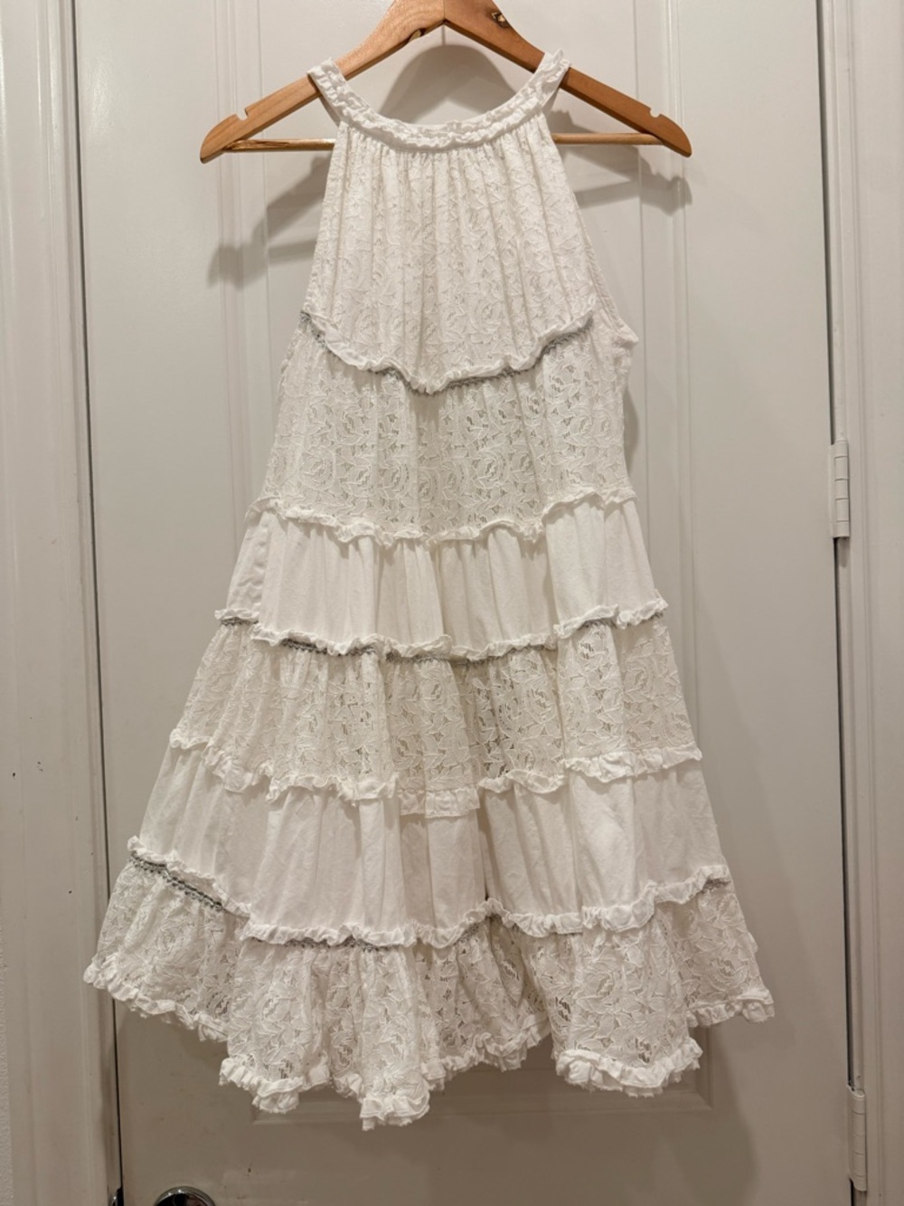 Tiered Lace Halter Dress in White - Picture 2 of 10